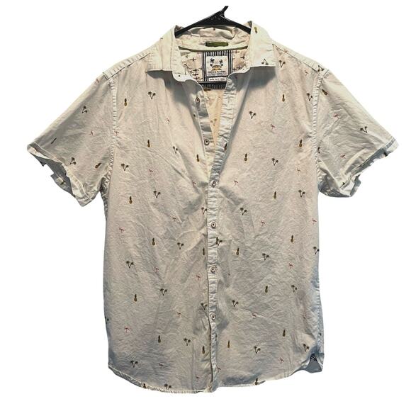 Ricky Singh Denim & Flower White Beach Theme Short Sleeve Button Front Shirt - Picture 1 of 9